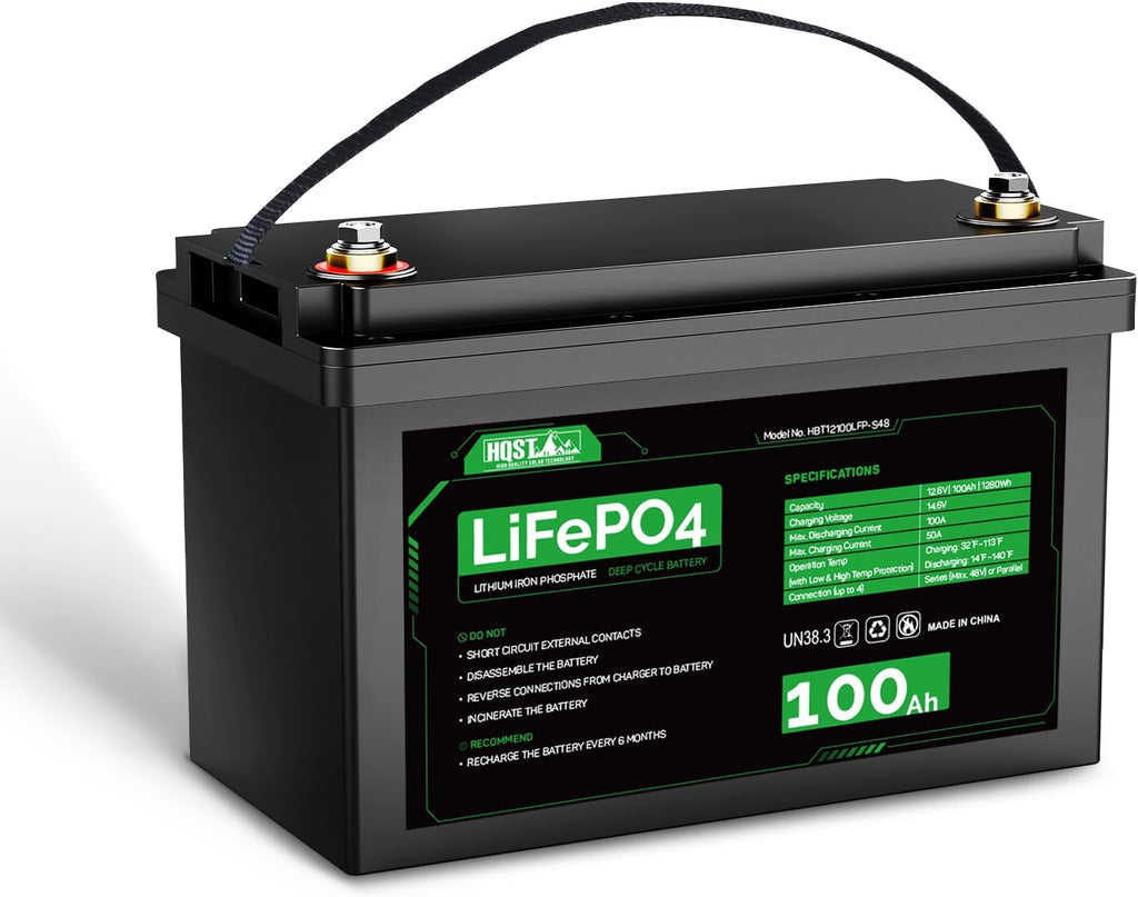 HQST LiFePO4 Battery 100ah Lithium Battery, 12V Lithium Iron Phosphate Battery Deep Cycle Marine Battery, 10 Year Lifetime with Low & High Temp Protection for RV, Trolling Motor, Boat