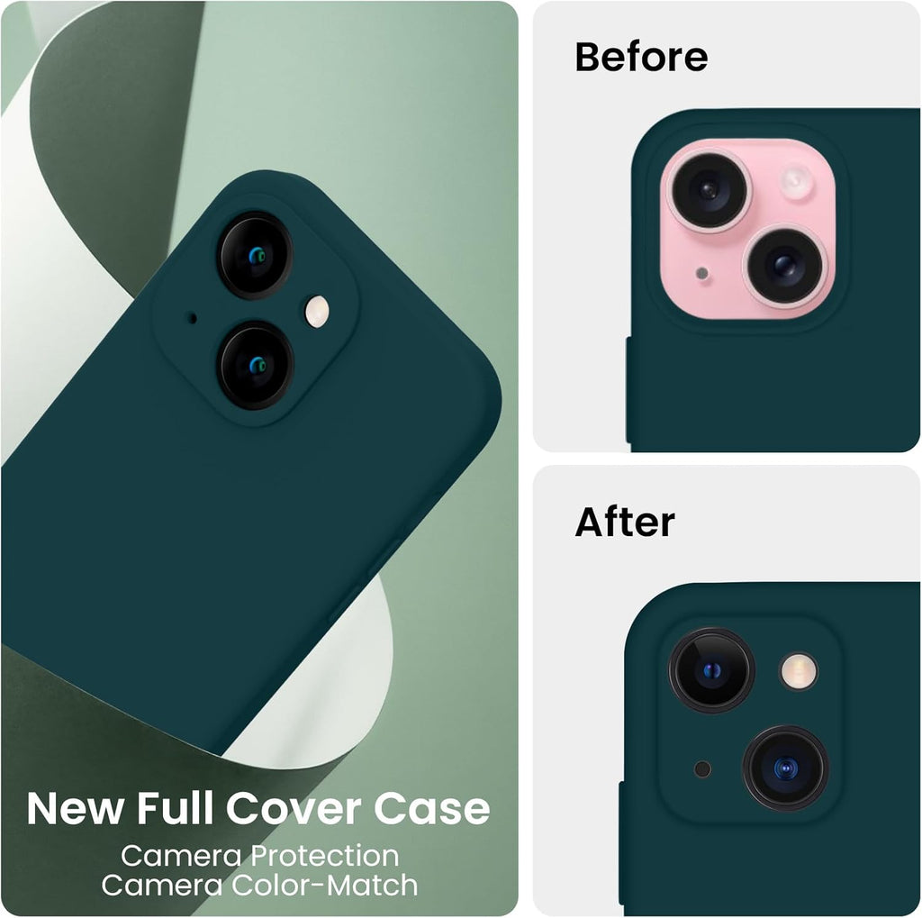 FireNova Designed for iPhone 15 Case, Silicone Upgraded [Camera Protection] Phone Case with [2 Screen Protectors], Soft Anti-Scratch Microfiber Lining Inside, 6.1 inch, Teal