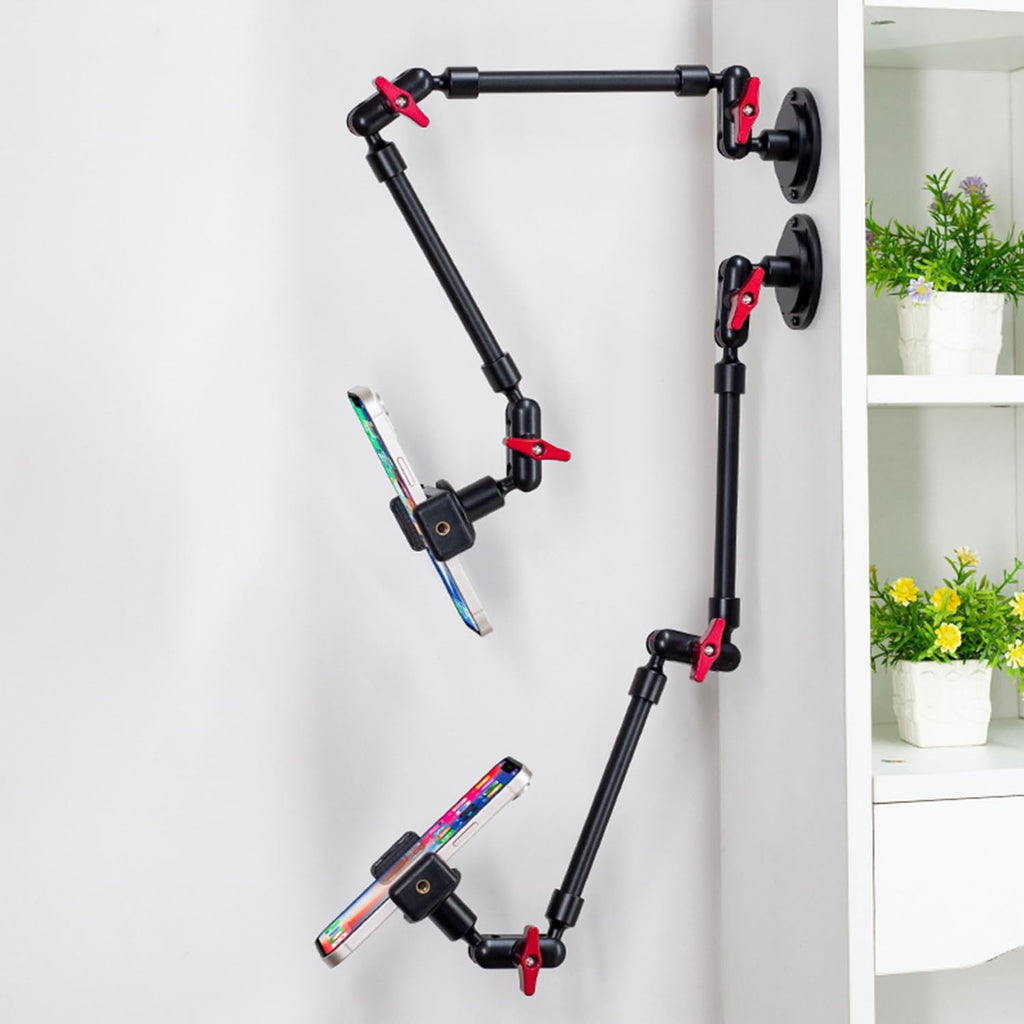 Adjustable Mobile Phone Holder for Desk, Wall and Ceiling Mount - Metal Base +60cm Arms + Phone Clip
