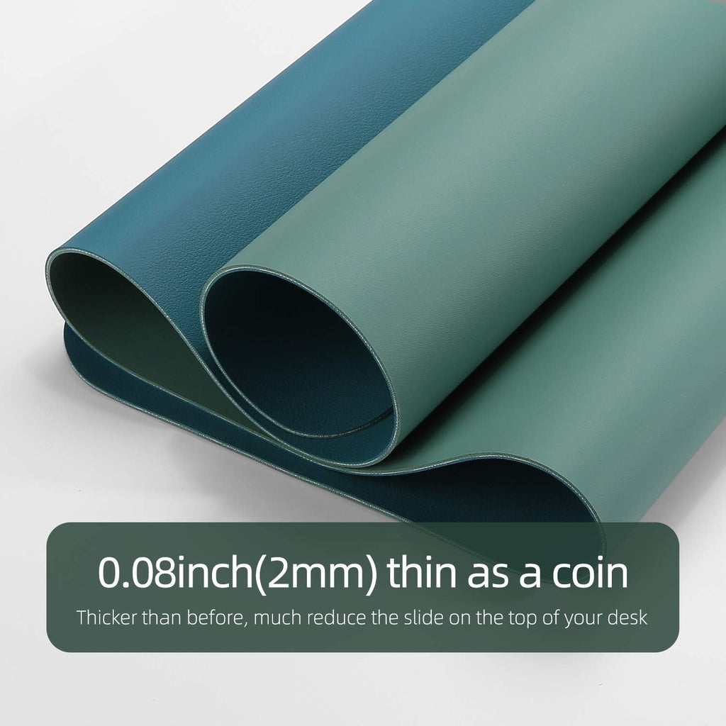 YSAGi Desk Mat, Desk Pad, 35.4" x 17" Laptop Leather Desk Pad Protector, Large Leather Desk Blotter for Keyboard and Mouse, Dual-Sided Desk Writing Pad for Office (Pistachio Green + Green Blue)
