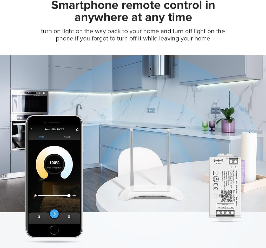 BTF-LIGHTING C02W CCT PWM (+ CW WW) 3PIN Color Temperature LED Strip Dual White 2.4GHz Tuya WiFi Group Controller Alexa Google Home Compatible with WR02RF RC02RFB Remote