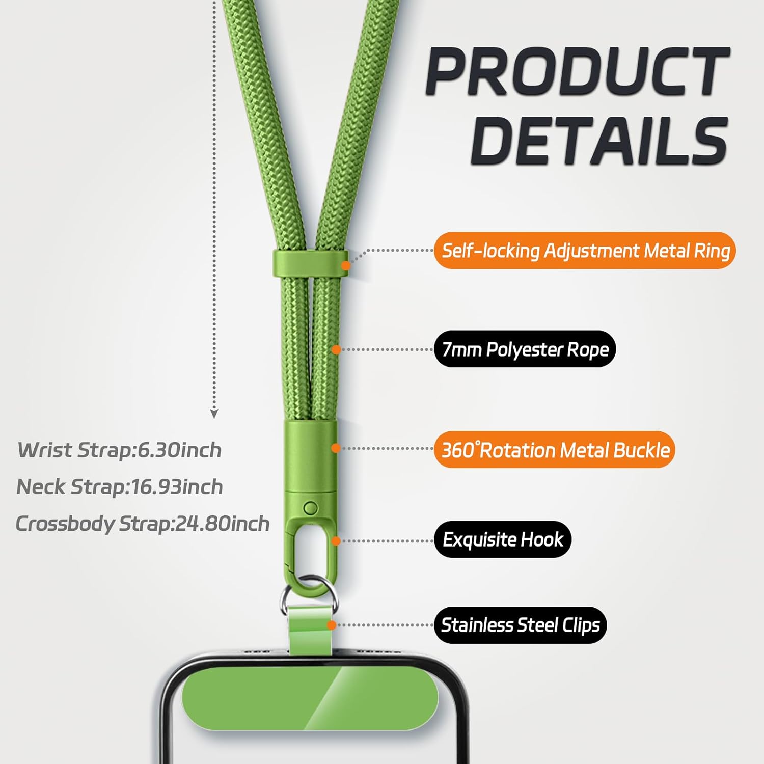 2 Pack Phone Lanyard,2×Phone Wrist Strap,4×Tether Tabs,Universal Cell Phone Multifuctional Patch Polyester Lanyards,Cell Phone Hand Strap for Women and Men(pink+green)
