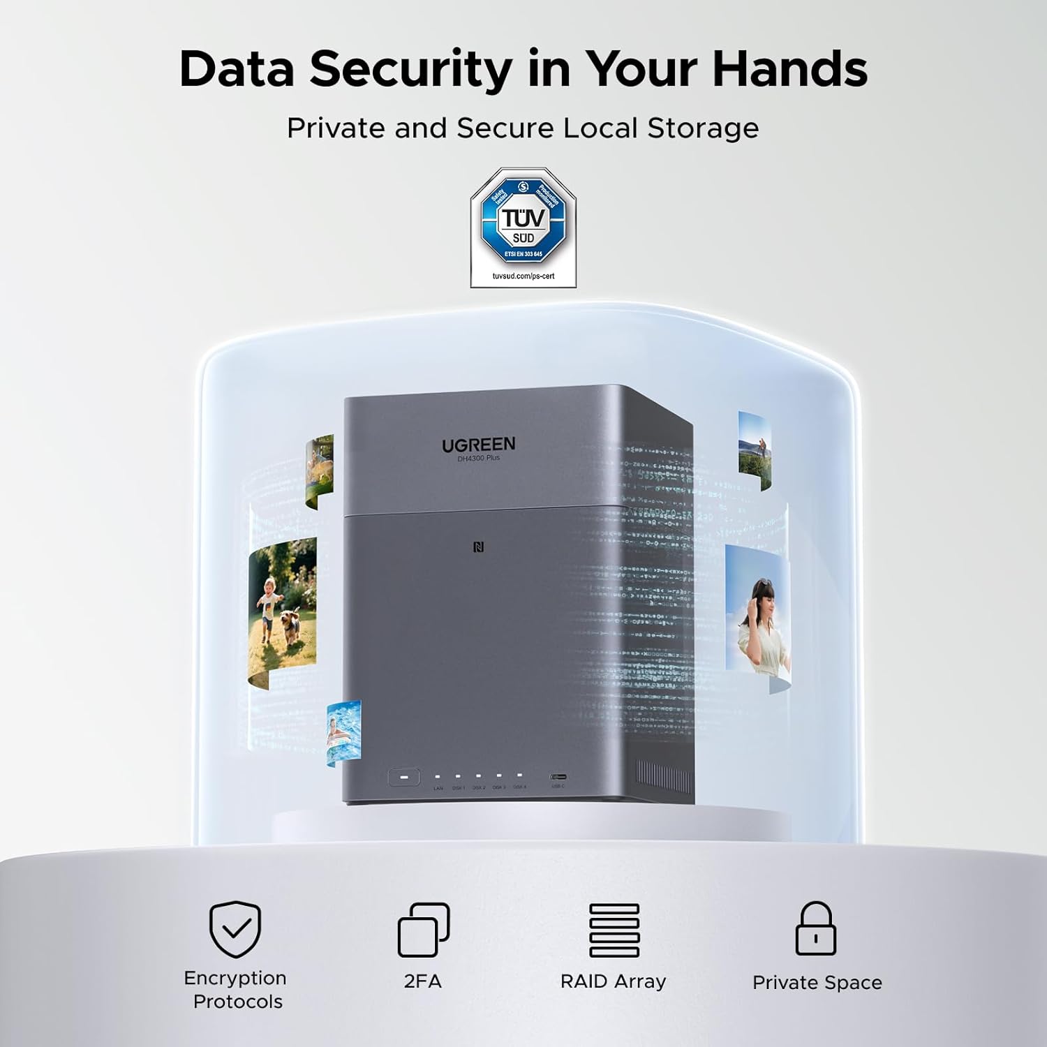 UGREEN NASync DH4300 Plus 4-Bay Desktop NAS, Support Capacity 120TB (Diskless), Remote Access, AI Photo Album, Beginner Friendly System, 8GB LPDDR4X RAM, 2.5GbE, 4K HDMI, Network Attached Storage