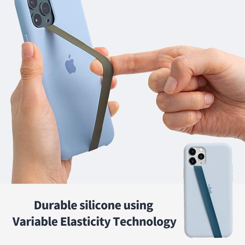 Sinjimoru Stretchable Silicone Phone Strap, Flexible and Elastic Grip Holder for iPhone & Android, Secure Phone Loops Finger Grip with Wireless Charging Support Sinji Loop Blue