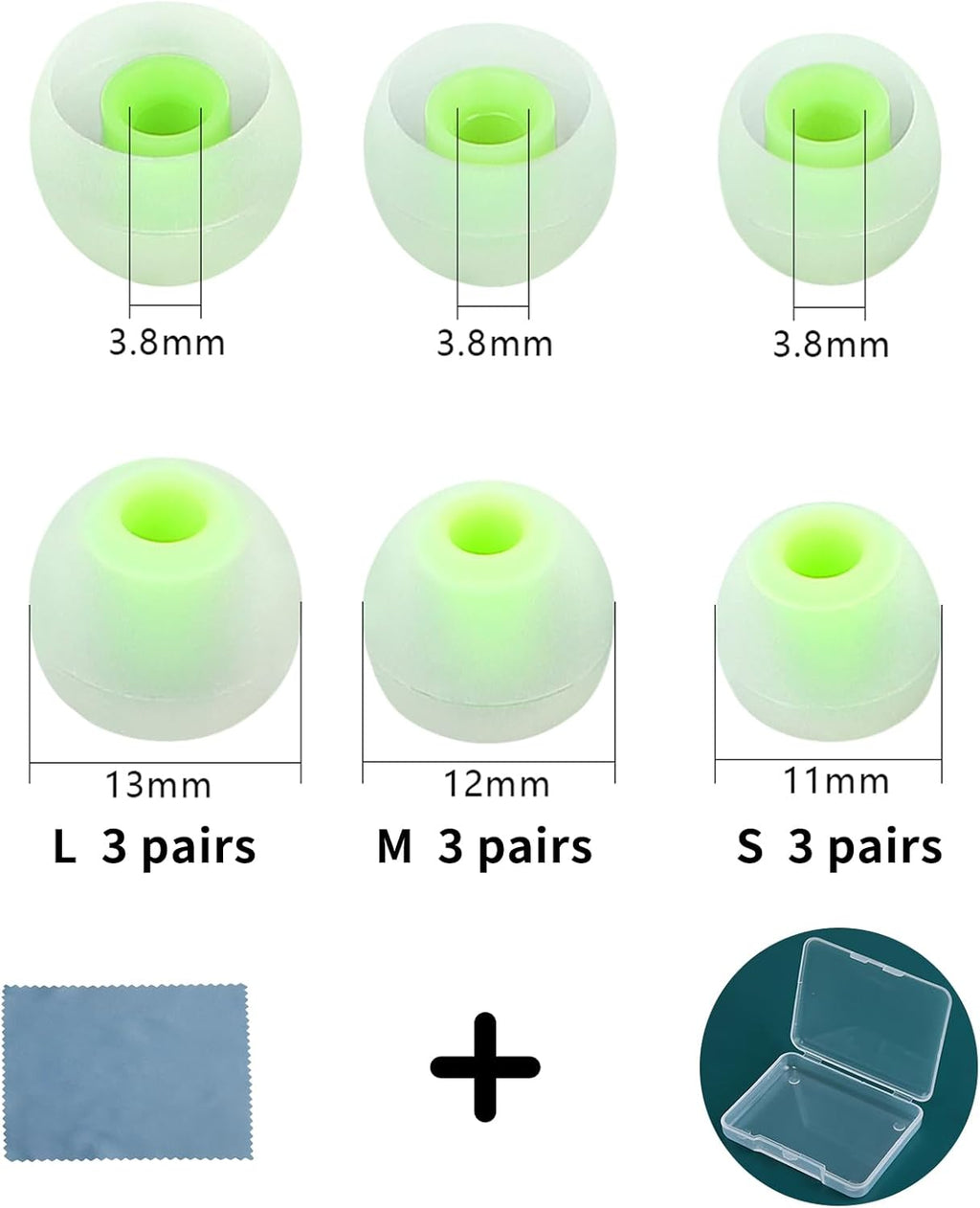 Earbud Tips Ear Bud Tips Soft Anti Slip Washable and Reusable Silicone Replacement Earbud Tips Fit Most in-Ear Earbuds(Inner Hole 3.8mm -5.1mm) 18pcs S M L
