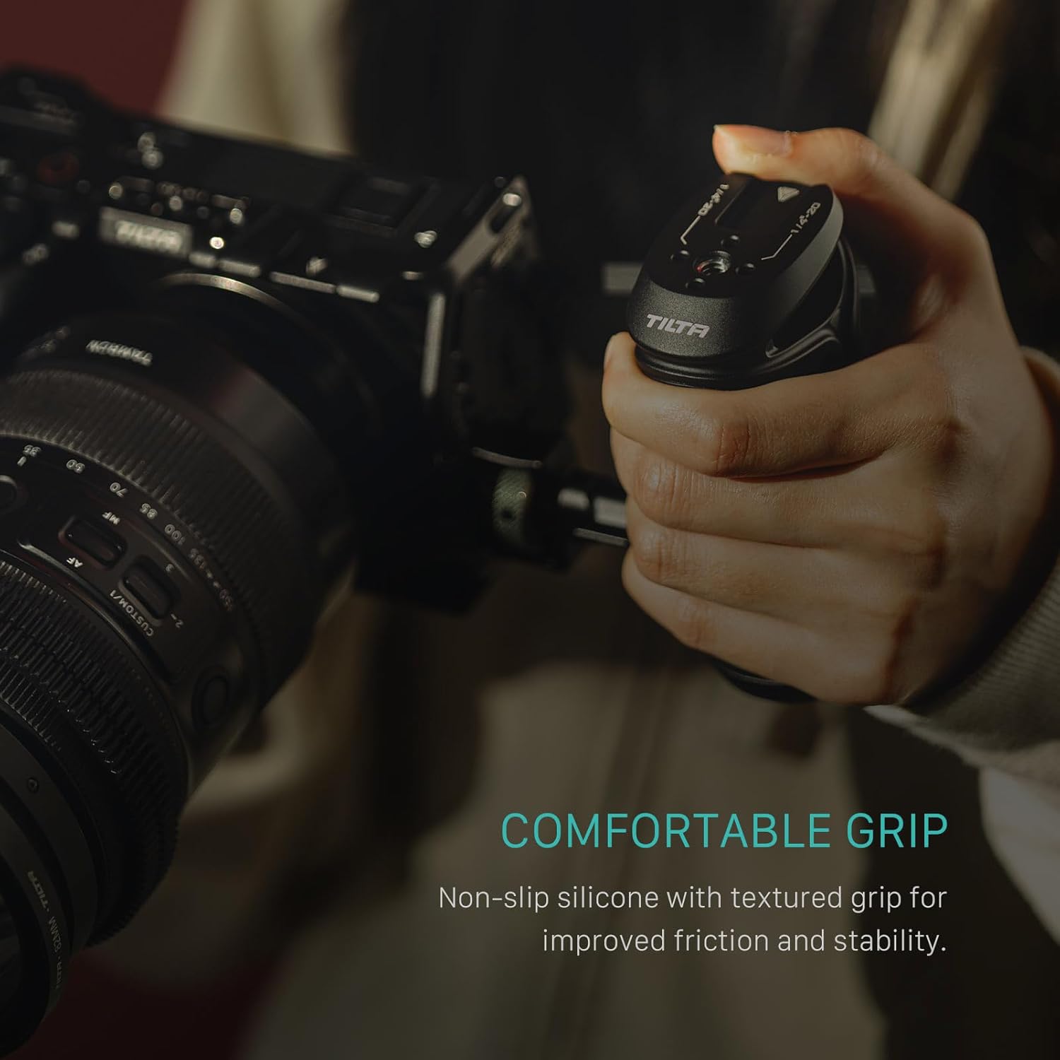 Tilta Xeno Side Handle for Filmmakers & Cameras - Titanium Gray | Secure Connection & Helps Prevent Rotation | Adjustable Height | Textured Silicone Grip | Convenient Assembly (Dual 1/4″-20)