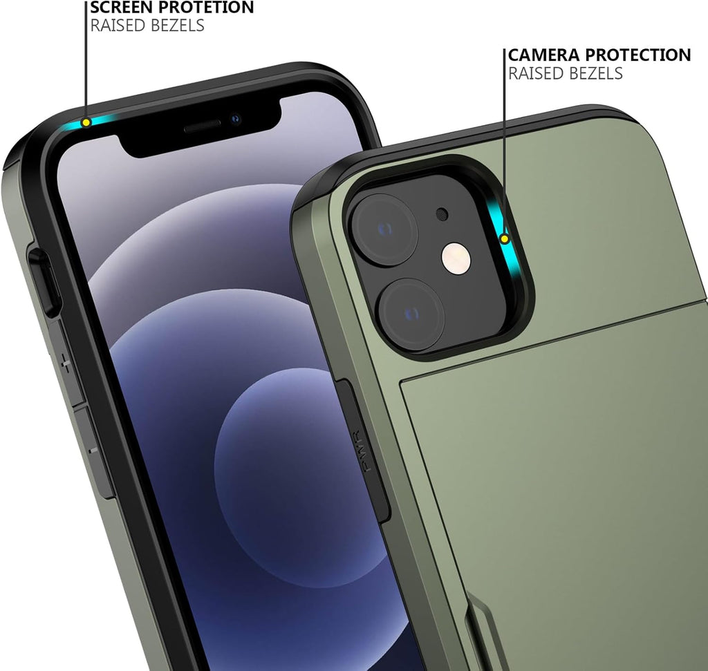 Nvollnoe for iPhone 12 Mini Case with Card Holder Heavy Duty Protective Dual Layer Shockproof Hidden Card Slot Slim Wallet Case for iPhone 12 Mini for Men&Women(Green)