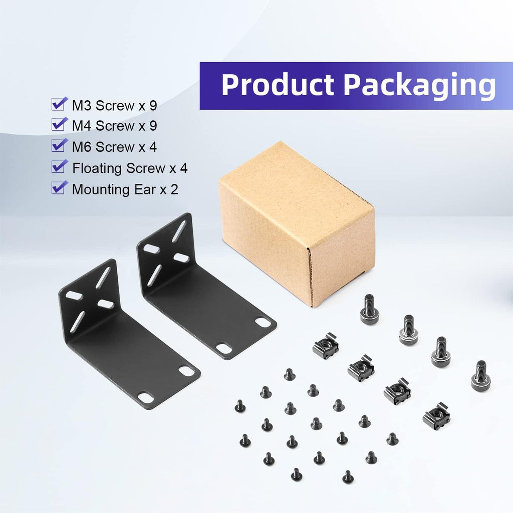 Rack Mount Kit for 12.6 inch Switches, Adjustable Rack Ears for Netgear, Cisco, D-Link, TRENDnet and Dell Products, Mount 12.6" Wide to 19" Equipment, Adjustable Hole Distance 14-30mm