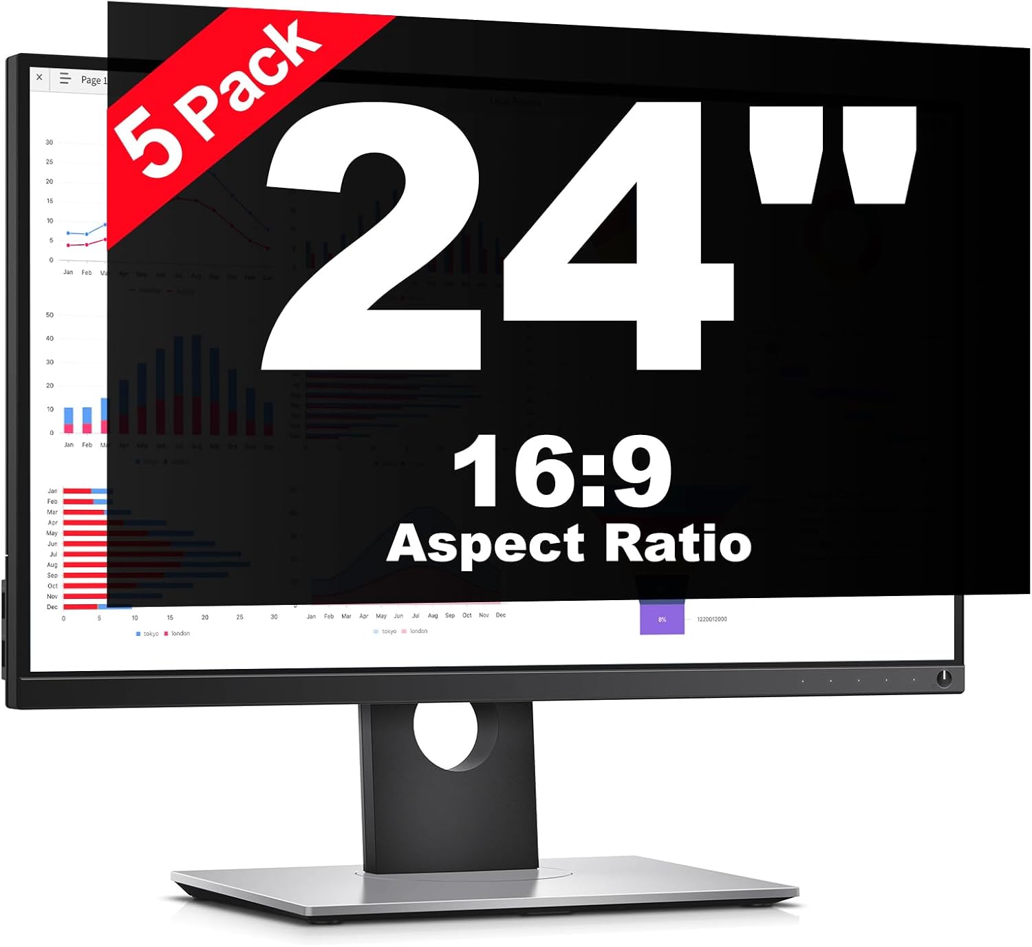 [5 Pack] 24 Inch Computer Privacy Screen Protector for 16:9 Widescreen Monitors-Anti-Glare & Blue Light Filter,Anti-Spy Film,Reduces Eye Strain (Fits Most Desktop Screens)