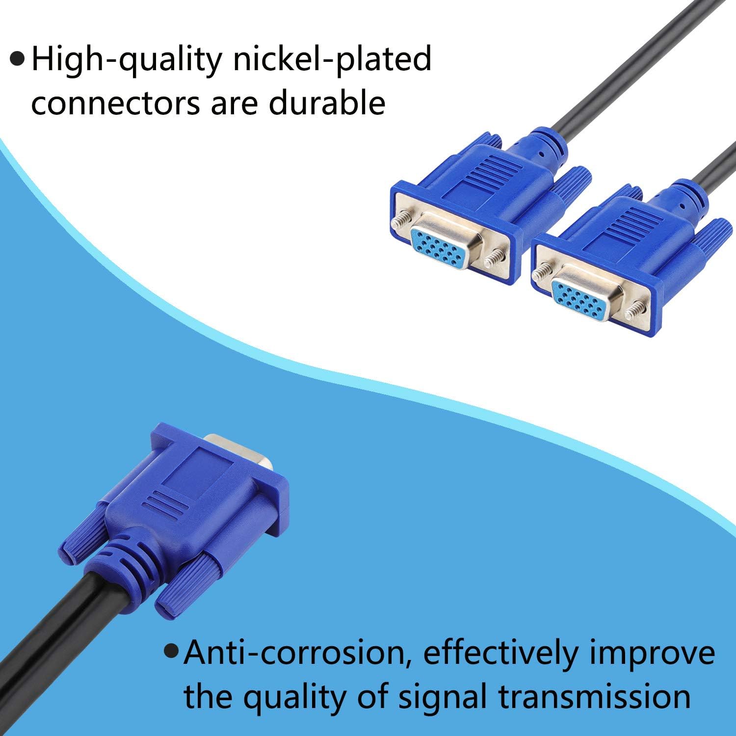 PASOW VGA Splitter Cable 1080P Dual VGA Monitor Y Cable 1 Male to 2 Female Adapter Cable Only for Screen Duplication - 1.5 Feet (No Screen Extension) - Only Work for Identical Monitor