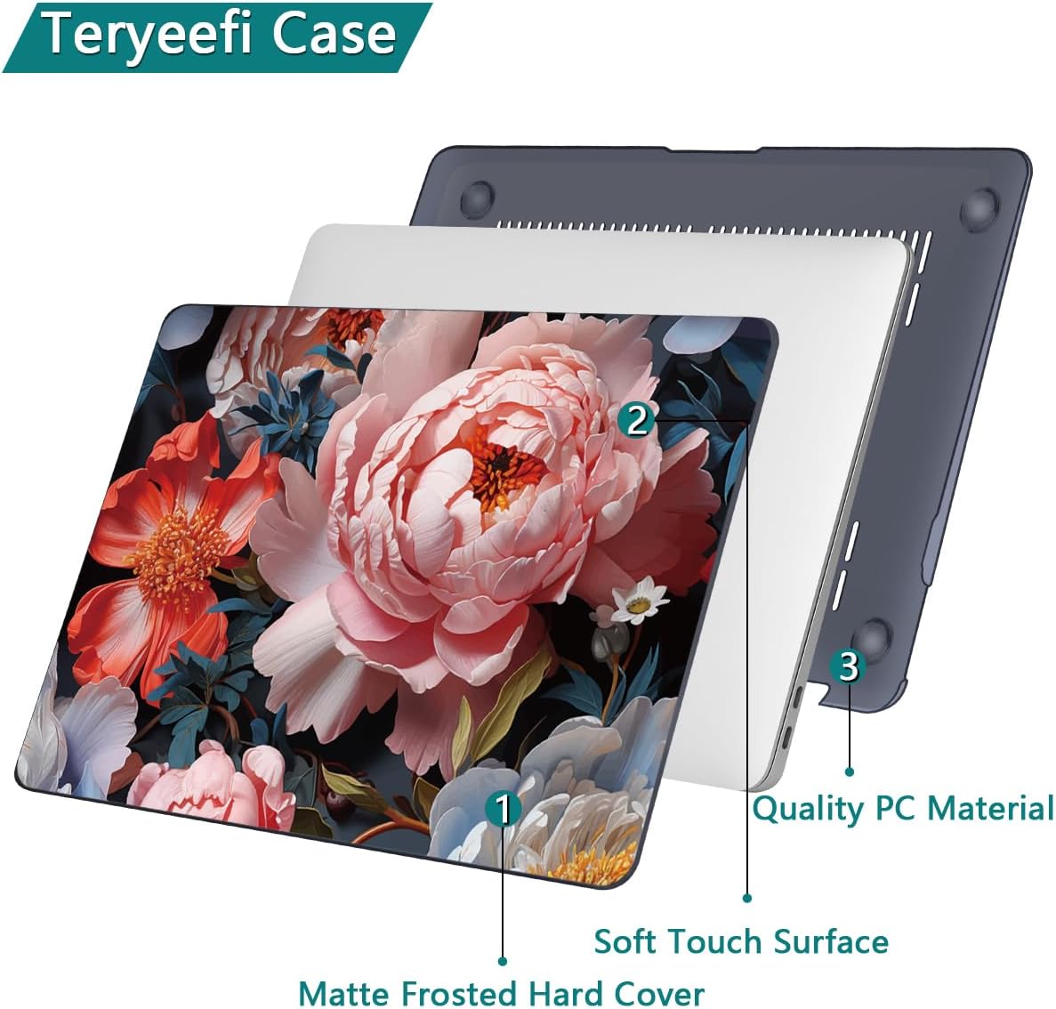 Teryeefi Compatible with MacBook Air 13 inch Case A2337 M1 Chip A2179 A1932 (Release 2018-2020),Protective Slim Cover + Keyboard Cover for 13.3 inch MacBook Air Touch ID & Retina-Colorful Peonies