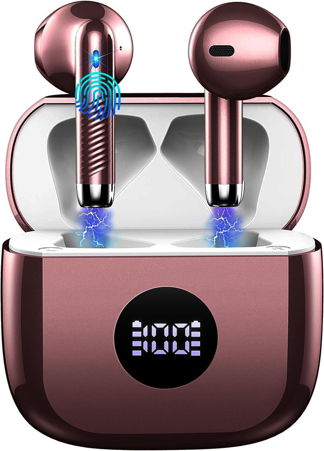 Wireless Earbuds, Bluetooth 5.4 Ear Buds LED Power Display Headphones Bass Stereo, Bluetooth Earbuds in-Ear Noise Cancelling Mic, 40H Playback Mini Case IP7 Waterproof Sports Earphones for Android iOS