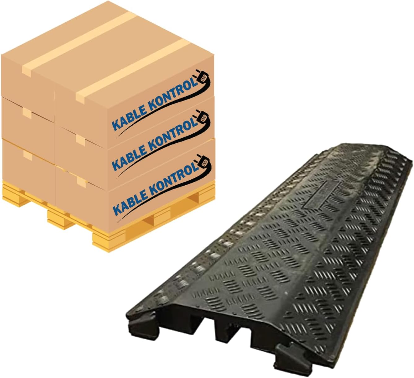 Kable Kontrol Drop Over Floor Cord Cover – 40” Inch Long 2 Channel Cable or Wire Protector – 60 Pcs Bulk Pack - Rubber Ramp for Indoor and Outdoor Use – Black
