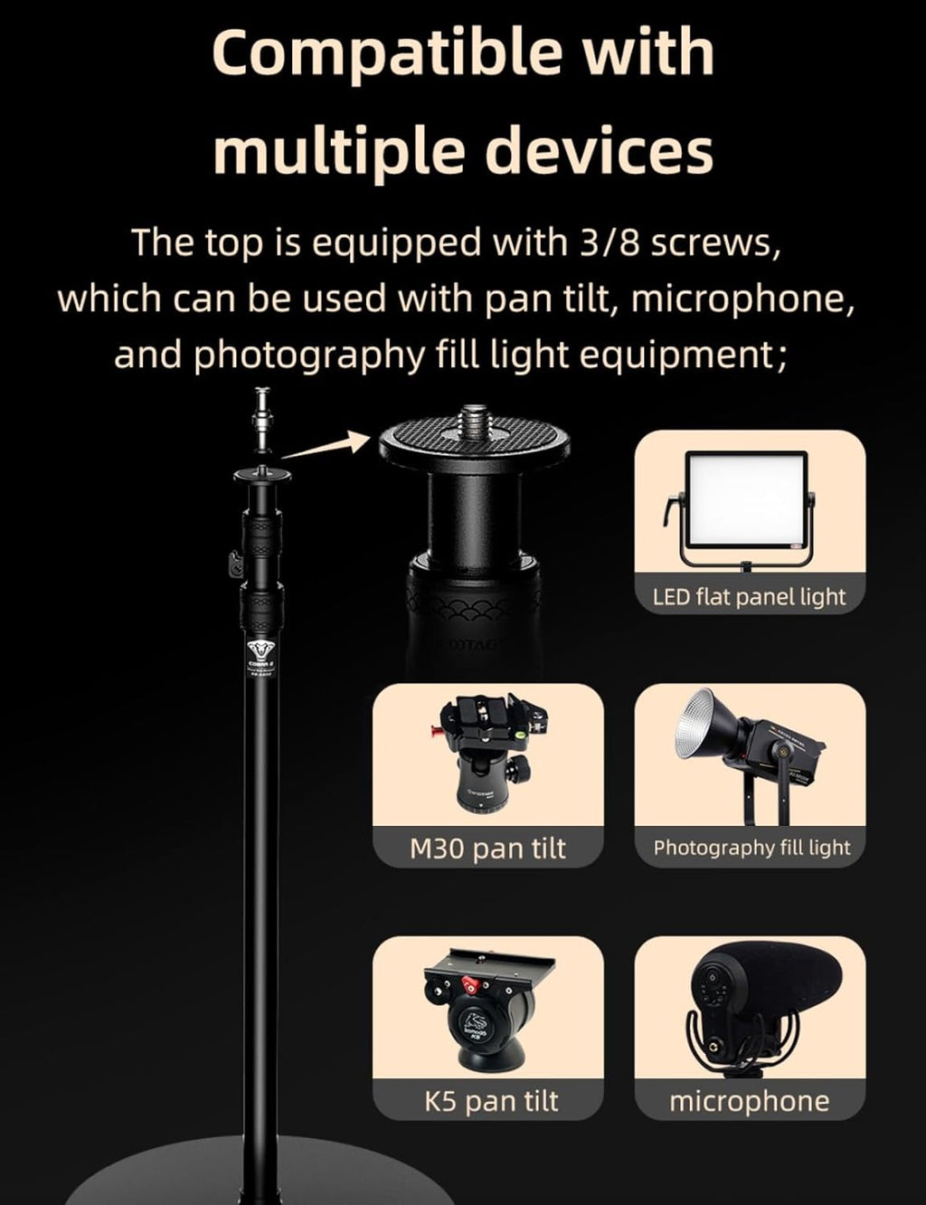 IFOOTAGE Cobra RB-A400,79" Round Base Monopod,Aluminum Photography Light Stand Flat Base for DSLR Camera, Light,Payload 22LBS