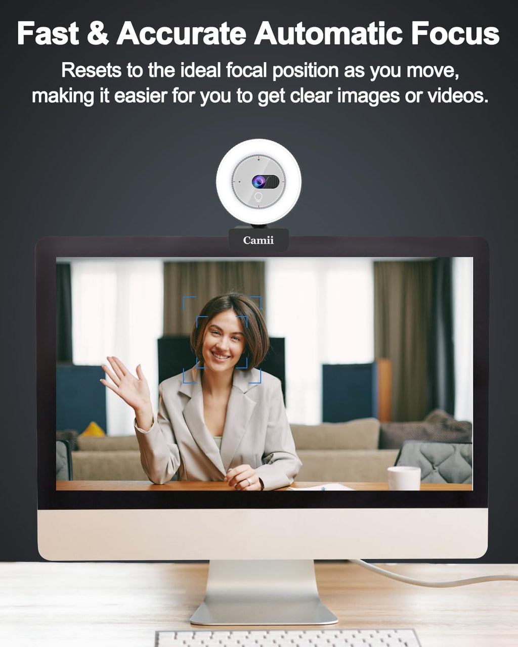 2K Webcam with Light, HD Webcam for PC with Built-in Privacy Cover, Adjustable Brightness, Noise Reduction Mics, for Zoom Skype Teams Laptop and Google Meet