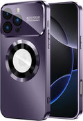 Magnetic for iPhone 16 Pro Case, Compatible with MagSafe, Built-in Camera Lens Protector, Logo View, Military Grade Drop Proof Phone Cover, Purple
