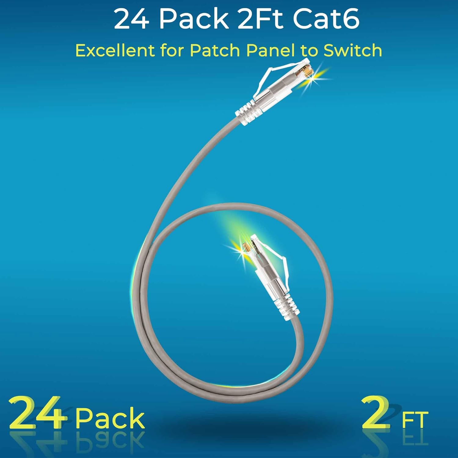 Rapink Patch Cables Cat6/ Cat6a 3ft (24 Pack) Slim, Cat6a Ethernet Patch Cable 30G Support, Snagless Cat 6 Patch Cable for Patch Panel to Switch, Flexiable Cat6 Ethernet Cable Grey