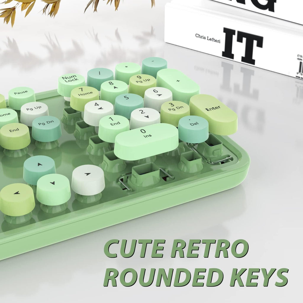 Green Wireless Keyboard and Mouse, KOOTOP Cute Green Colorful Keyboard and Mouse, 2.4G Wireless Keyboard with Retro Round Keycap for PC, Mac, Laptop,Tablet,Computer Windows (Green)