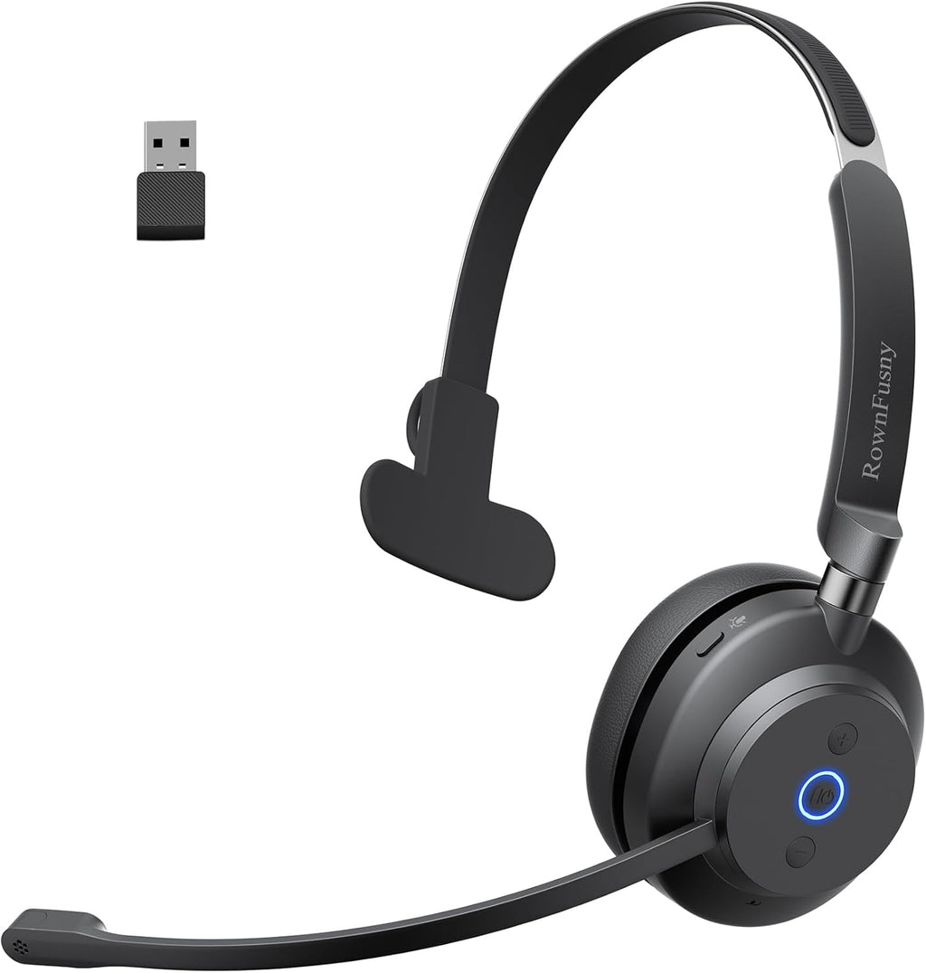 Bluetooth Headphones Wireless Headset with Mic for Work-V5.3 Computer Headsets with Noise Reduction Microphone, 2.4Ghz USB Dongle & Mute Button for PC, Laptop, Office, Home