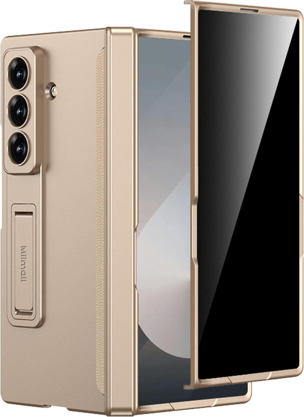 Miimall for Samsung Galaxy Z Fold 7 Case with Privacy Screen Protector, Anti Spy Built-in Adjustable Kickstand Magnetic Hinge Protection Full-Body Protective Case for Galaxy Z Fold 7 Champagne Gold