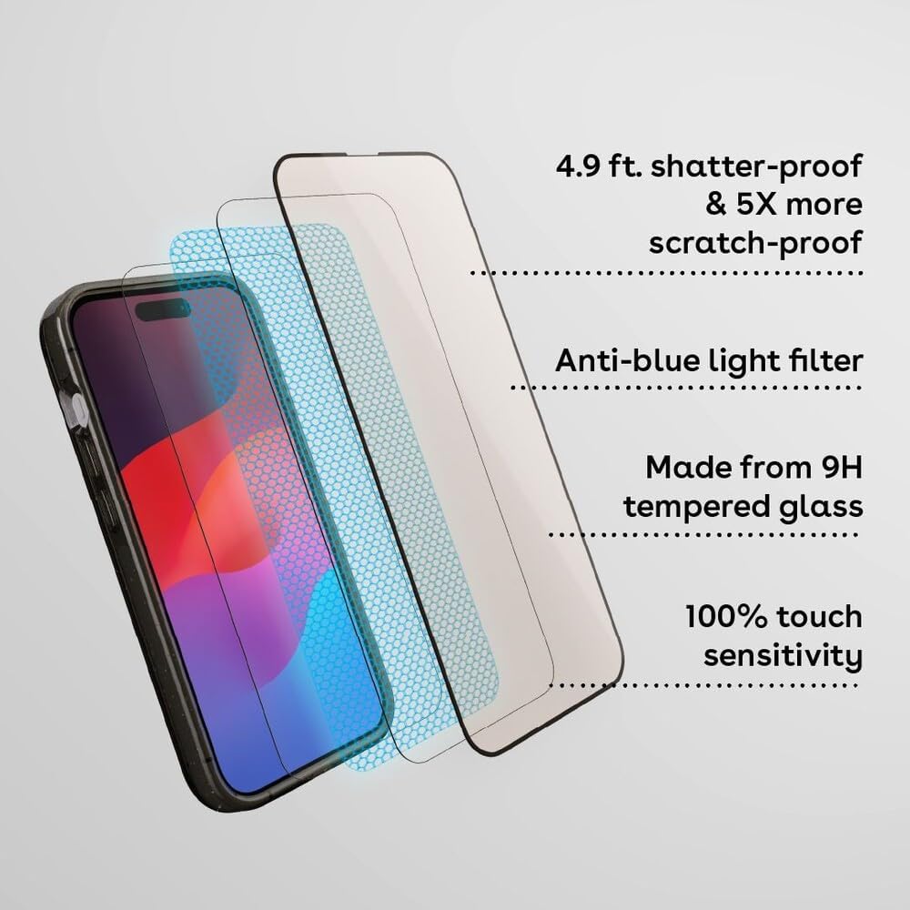 CASETiFY Impact Anti-Blue Light Screen Protector [Strengthened 9H aluminosilicate glass, applicator included] for iPhone 16