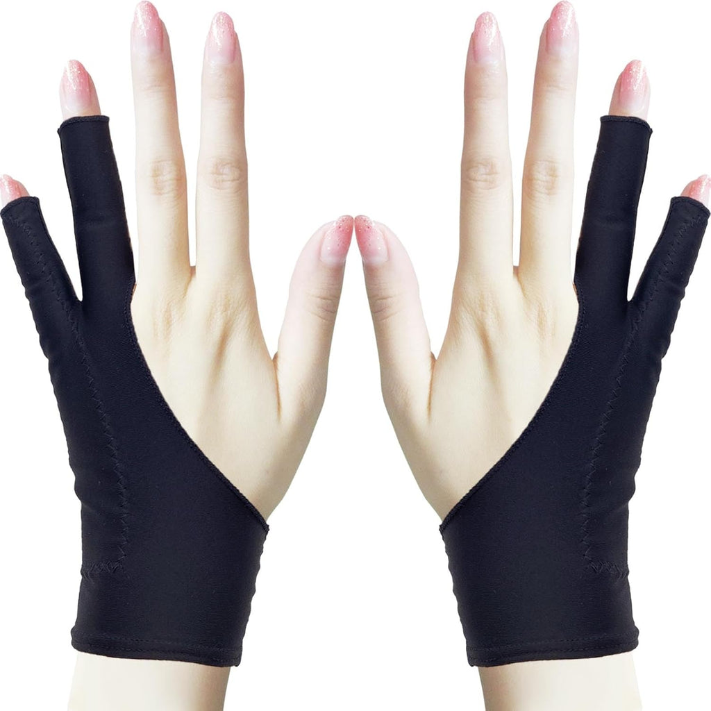 Drawing Glove, Artist Glove for Drawing Tablet, iPad, Digital Art Creation - Palm Rejection, Exposed Fingertip, Suitable for Left and Right Hand - XS, Pack of 2