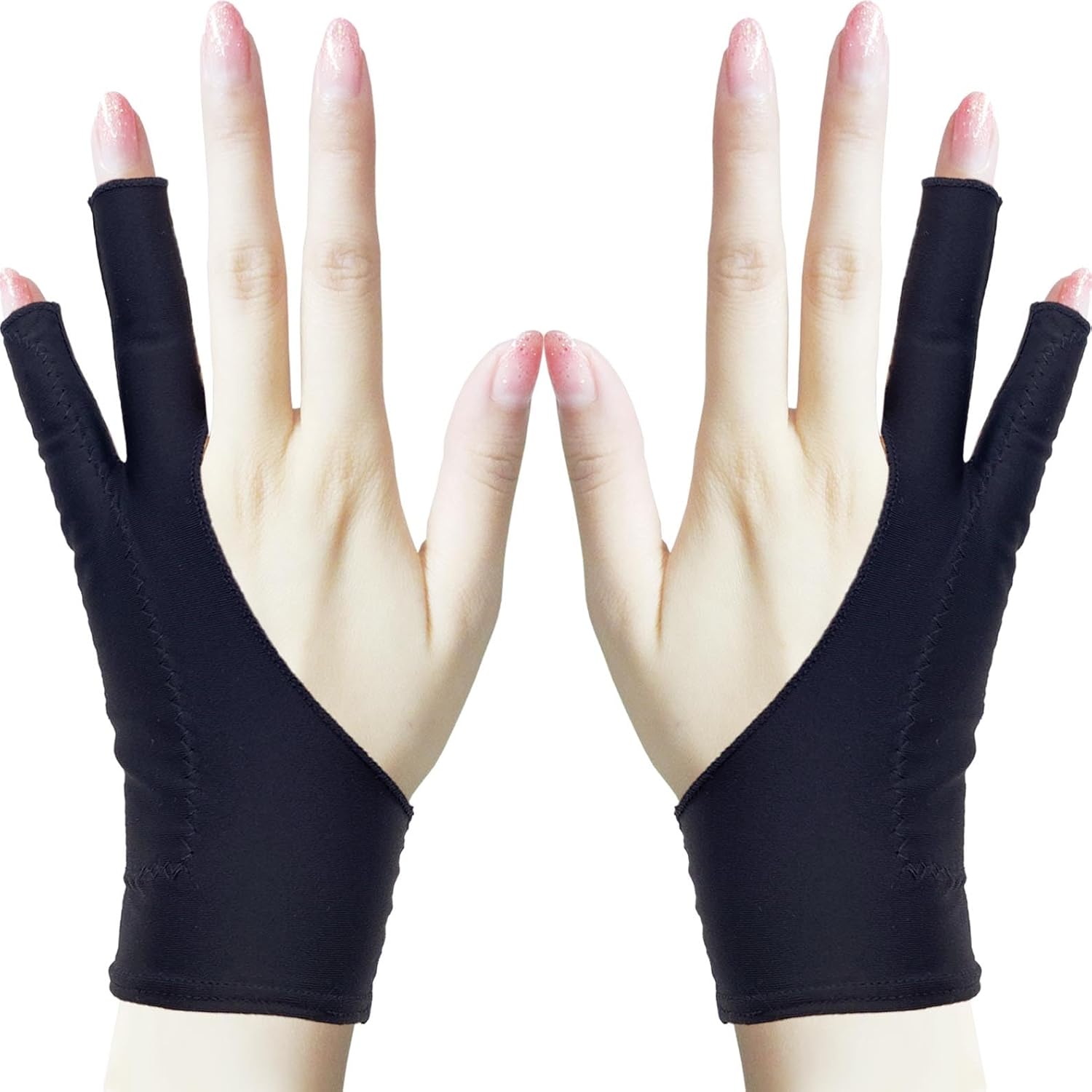 Drawing Glove, Artist Glove for Drawing Tablet, iPad, Digital Art Creation - Palm Rejection, Exposed Fingertip, Suitable for Left and Right Hand - M, Pack of 2