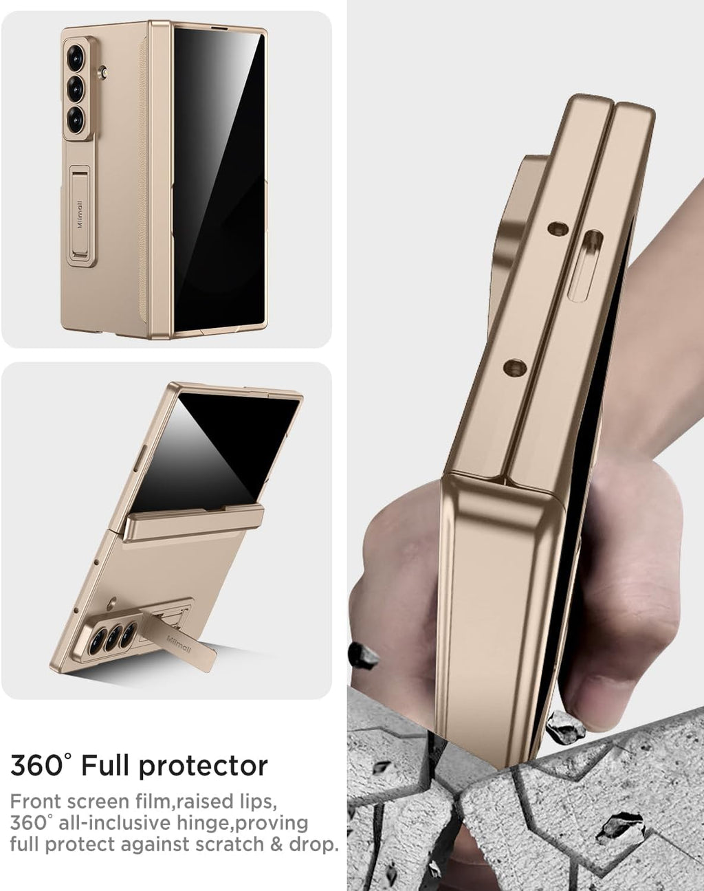 Miimall for Samsung Galaxy Z Fold 7 Case with Privacy Screen Protector, Anti Spy Built-in Adjustable Kickstand Magnetic Hinge Protection Full-Body Protective Case for Galaxy Z Fold 7 Champagne Gold