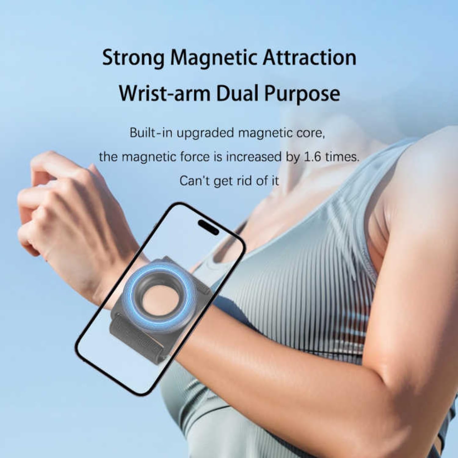 Magnetic Wrist Phone Holder for Running – 360° Rotatable and Compatible with MagSafe | Armband Strap for iPhone 12 to 16 & Android, Quick Mount Arm Band for Runners, Anti-Drop Phone Mount
