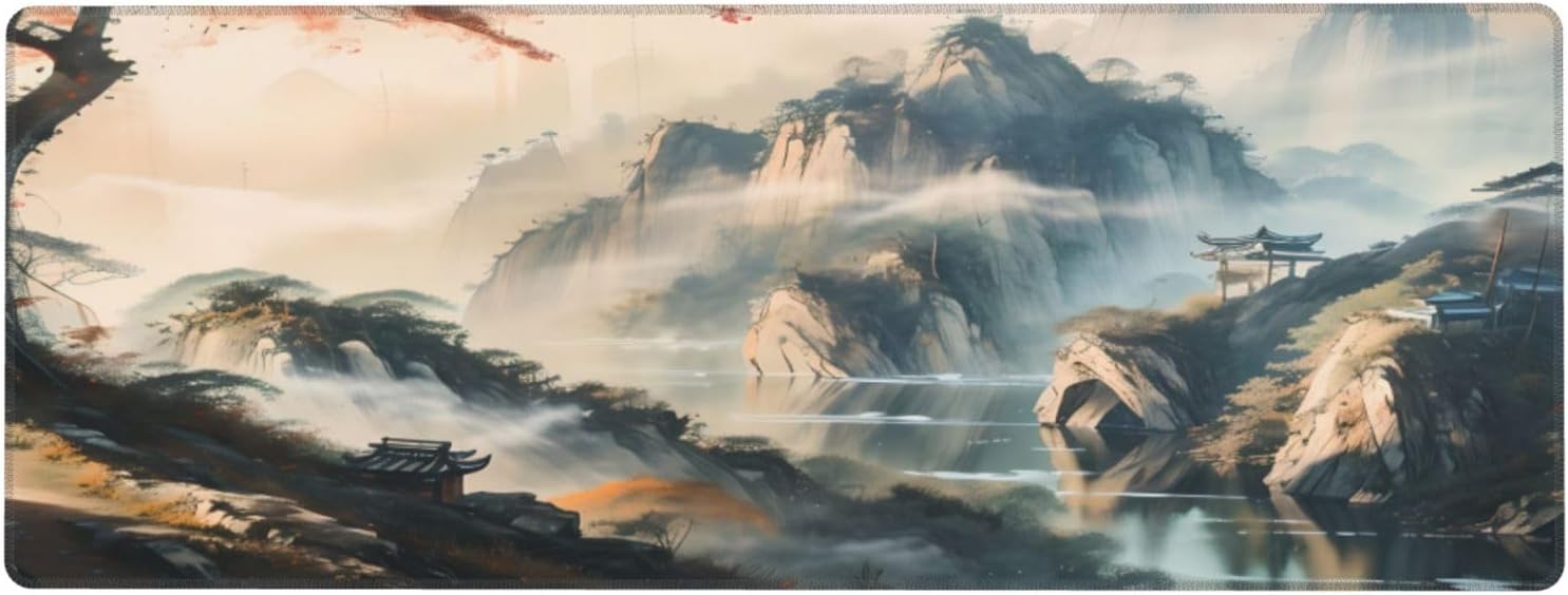 Large Mouse Pads Anime Landscape Mountain Wilderness Wonderland Non-Slip Rubber Base Gaming Mousepad, Keyboard and Mouse Pad with Stitched Edges,PC Desk Mat for Game,Work,Office(31.5"*11.8")