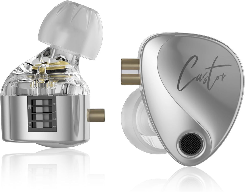 KZ Castor in Ear HiFi Earphone 2DD Dynamic High-end Tunable IEM Earphones in Ear Monitor Headphones with Silicone Tips Detachable Cabel IEMs for Singer Musician DJ On Stage (Silver, Without Mic)
