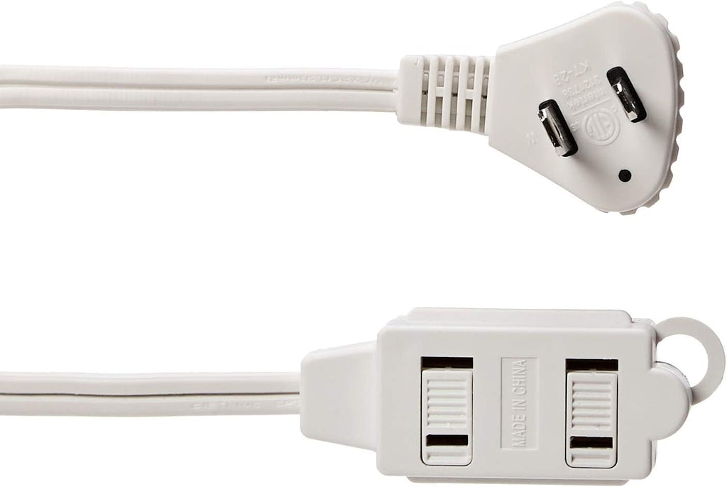 Amazon Basics Extension Cord with Multiple Outlets, 3 ft 2-Prong Indoor Power Strip, Flat Plug, 13 Amps, 1625 Watts, 125 VAC, White, 2-Pack