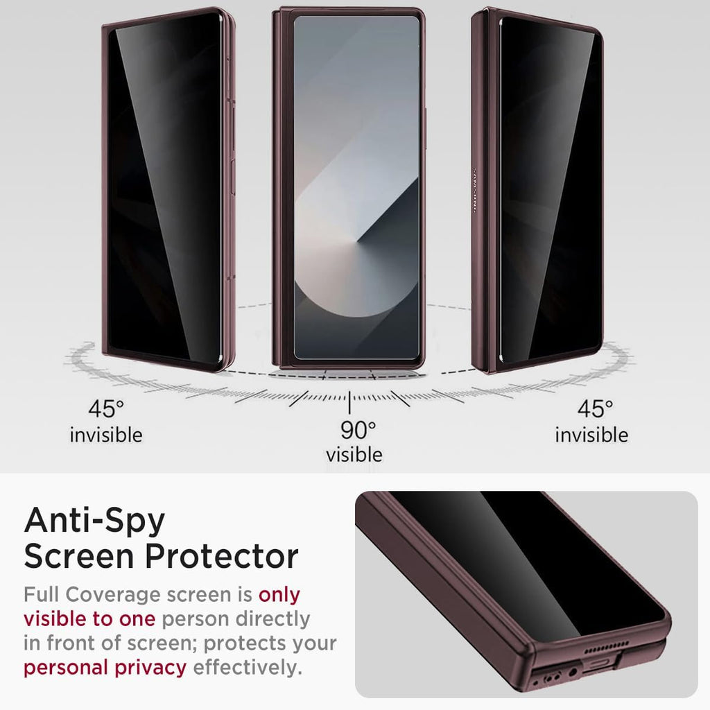 Miimall for Fold 6 Case with Privacy Screen Protector, Z Fold 6 Phone Case Stand, Heavy Duty, Full-Body Magnetic Hinge Protection Shockproof All-Inclusive Cases for Galaxy Z Fold 6 Wine Red