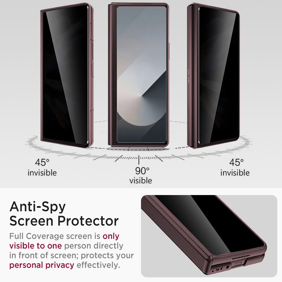 Miimall for Fold 6 Case with Privacy Screen Protector, Z Fold 6 Phone Case Stand, Heavy Duty, Full-Body Magnetic Hinge Protection Shockproof All-Inclusive Cases for Galaxy Z Fold 6 Wine Red