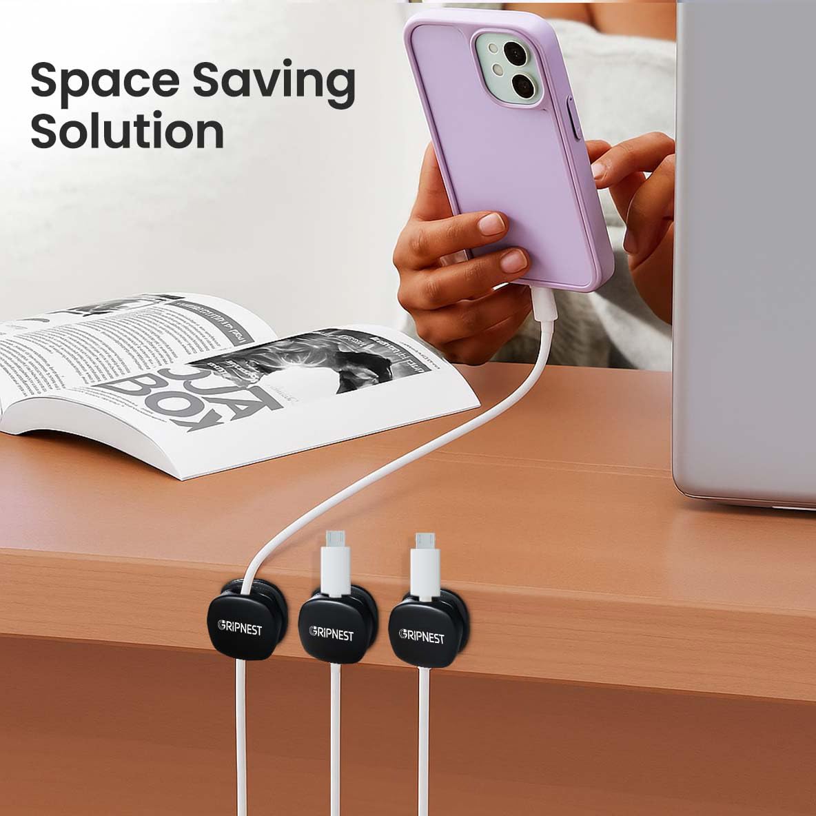 6 Pack Adhesive Cable Clips Black Spring Loaded Cord Holders for Nightstand, Desk, Wall, Car, or Bedside Ideal Charging Cable Organizer for Home or Office Setup