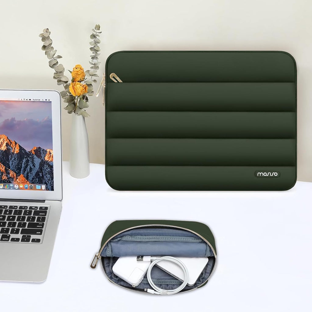 MOSISO 15-15.6 inch Laptop Case, 16 inch Puffy Laptop Sleeve Compatible with MacBook Pro 16, HP Dell ASUS Acer Toshiba Lenovo Notebook Computer, Polyester Horizontal Bag with Small Case, Army Green