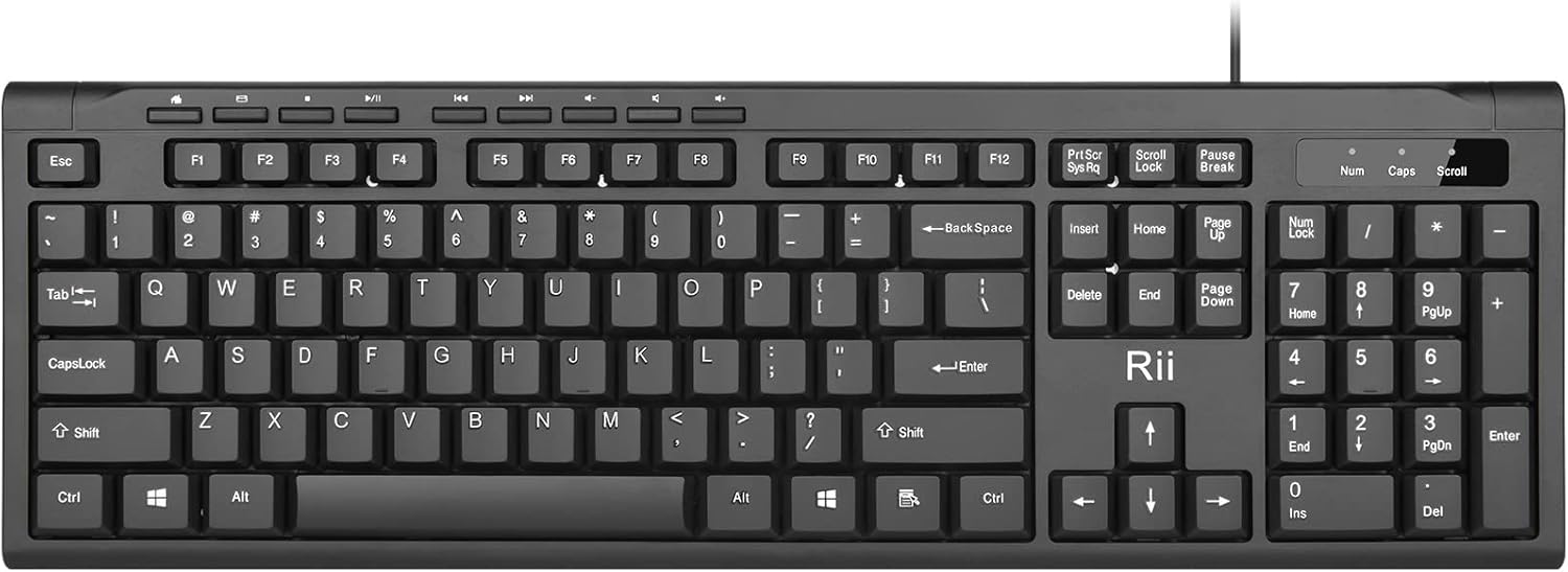 Rii RK907 Ultra-Slim Compact USB Wired Keyboard for Mac and PC,Windows 10/8 / 7 / Vista/XP (Black) (10PCS)