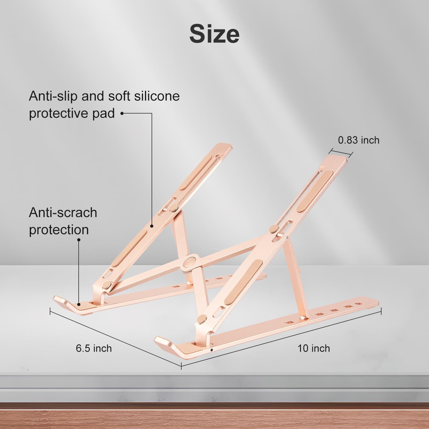 Ergonomic and Foldable Laptop Stand for Desk, Adjustable Riser, Fits All Laptops and Notebooks up to 17,Ultra-Thin,Ventilated Cooling,ABS+Silicone,Gold.