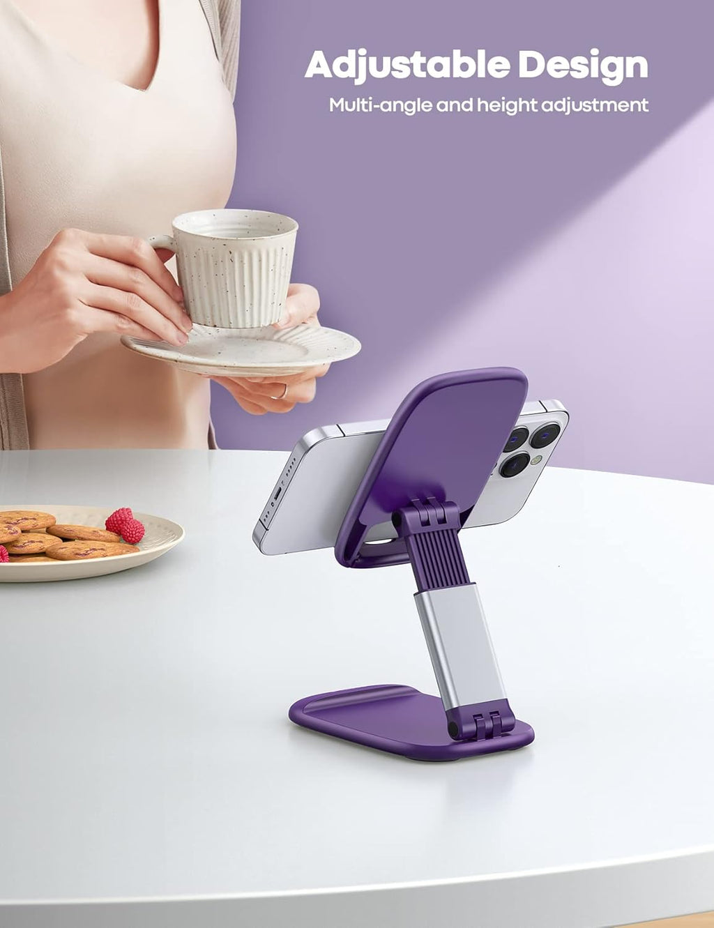 Lamicall Purple Phone Stand for Desk - Dark Purple Cell Phone Holder Desktop Office Must Have Compatible with iPhone 13 Pro Max Mini, 12 11 XR X 8 7 6 Plus SE, 4-8'' Smartphone