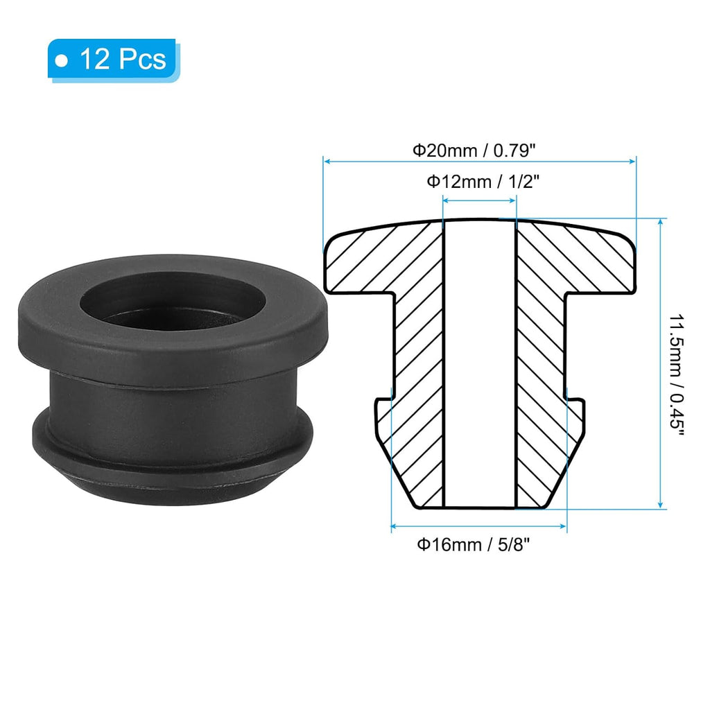 PATIKIL 16mm / 5/8 Inch Drill Hole,1/2 Inch ID Rubber Grommets, 12Pcs Top Hat Grommet for Wiring Eyelet Ring Gasket Automotive Firewall Cable Hole Plugs Wires Protection, Black
