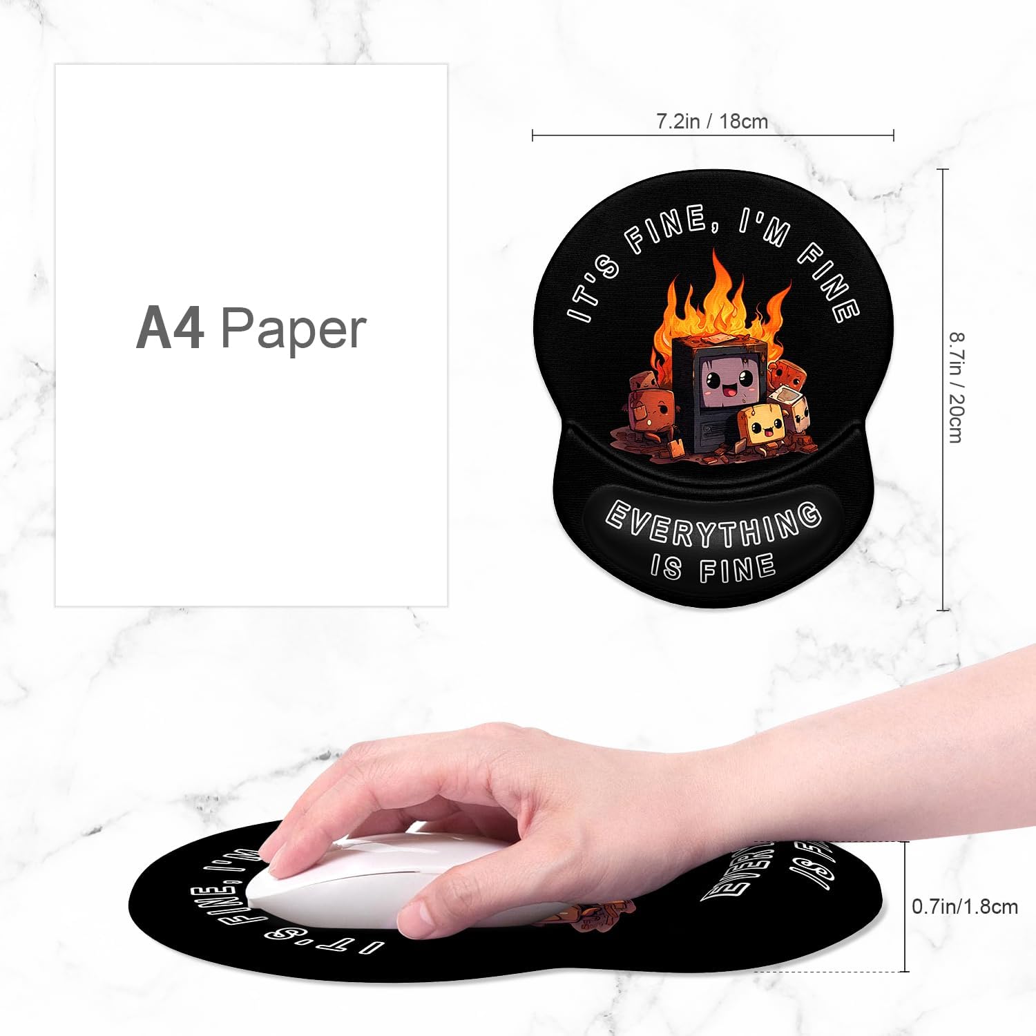 ITNRSIIET Ergonomic Mouse Pad with Gel Wrist Support Small Wrist Rest Smooth Surface Non-Slip PU Base Comfortable Office Supplies Pain Relief, 8.7 x 7.2 inches, Funny Burning Box