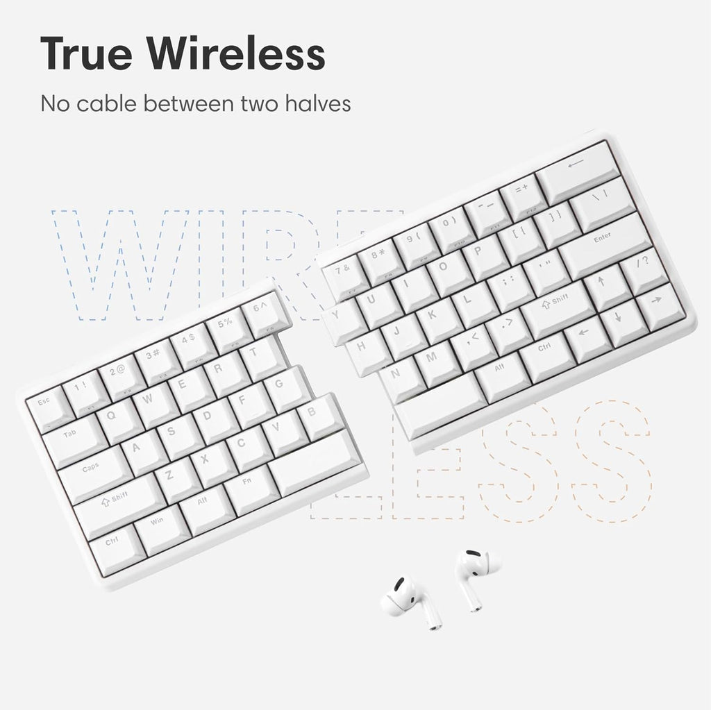 Wireless Ergonomic Split Mechanical Keyboard with Wrist Rest- Silent, RGB, Foam, Hot-Swappable, Compact 60% Layout, Palm Rest, Programmable for Mac & Windows, PBT Keycaps
