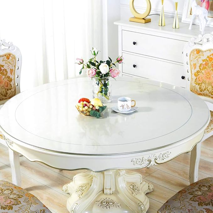 Wadrac Thick Round Furniture Table Protector Clear Plastic Tablecloth Wipeable - Image 2