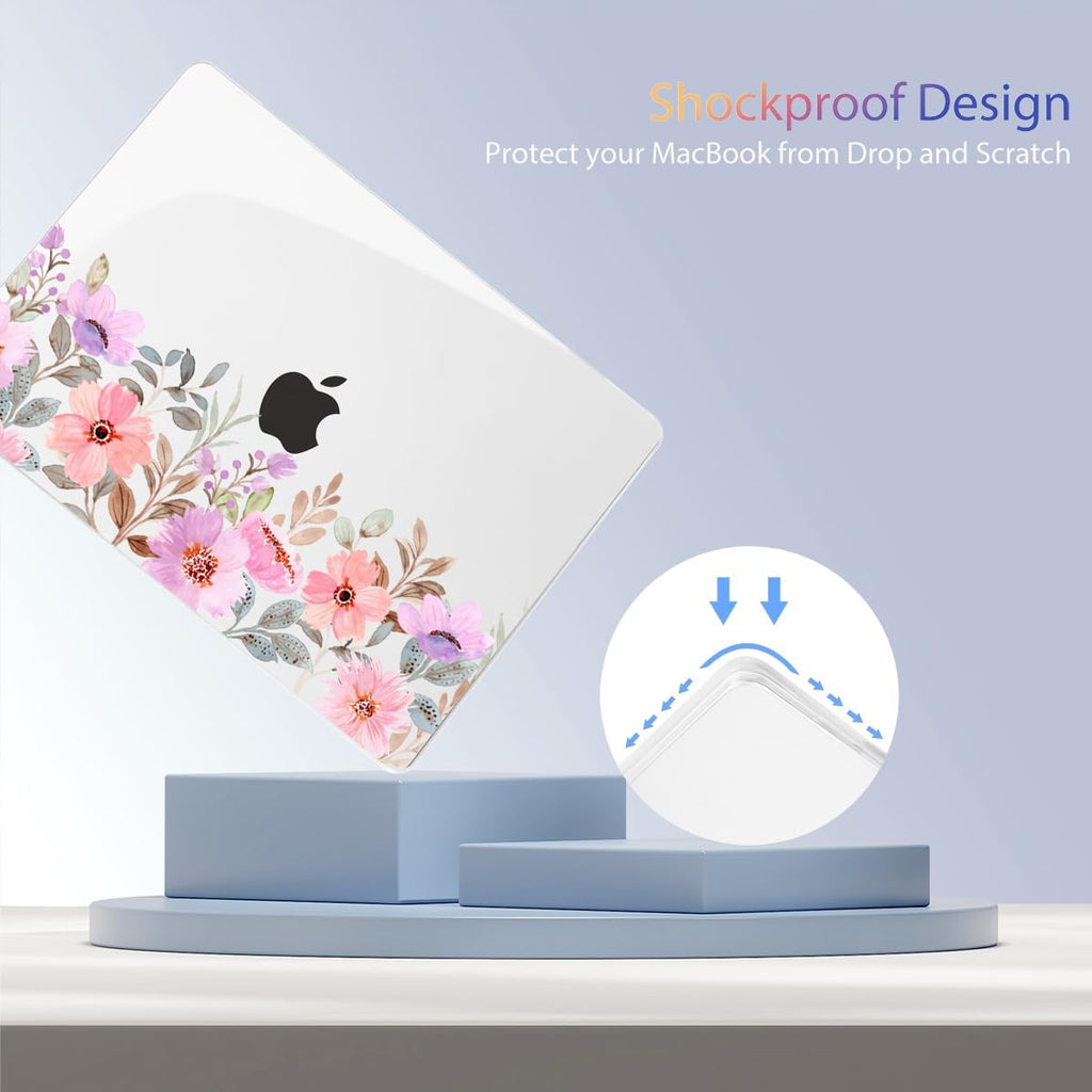 Teryeefi for M4 M3 M2 MacBook Air 15 Inch 2025 2024 2023 Case Model A3241 A3114 A2941 with Liquid Retina Display, Protective Plastic Hard Shell Cover with Keyboard Cover - Pink Flower Garden-A
