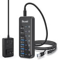 Powered USB Hub, ikuai 7-Port USB 3.2 / USB C Hub, with 3 10Gbps Data Ports (2 USB-C + 1 USB-A) and 4 USB A 3.0 Ports for PC Laptops