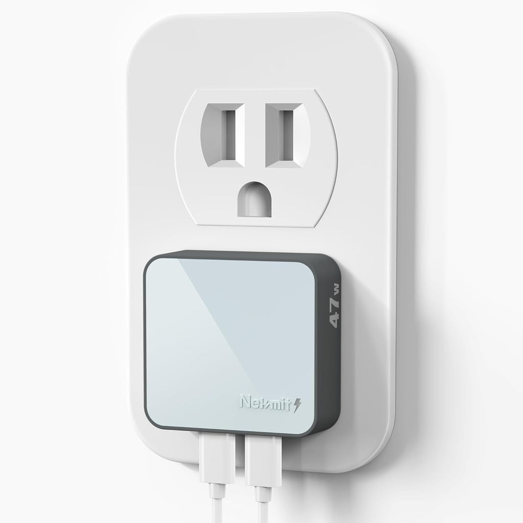 Nekmit Flat USB C Wall Charger, 47W Dual Ports USB C Charger Block, PPS Fast Charging Wall Plug for iPhone 15/15 Pro/15 Pro Max, Galaxy, MacBook Air, iPad, AirPods and More (Blue)