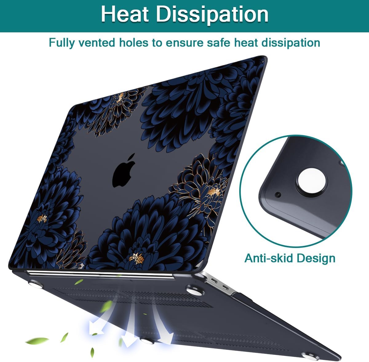 Teryeefi for MacBook Air 13 inch Case Release 2018 2019 2020, Fits Model A2337 M1 Chip, Design Pattern Slim Cover+Keyboard Cover Compatible with 13.3 inch MacBook Air M1 Touch ID, Chrysanthemums