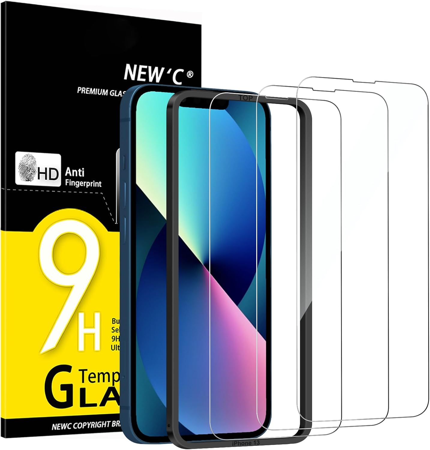 NEW'C 3 Pack Designed for iPhone 14,iPhone 13,iPhone 13 Pro Screen Protector (6.1 inches),Tempered Glass with easy installation tool included,Case Friendly Ultra Resistant