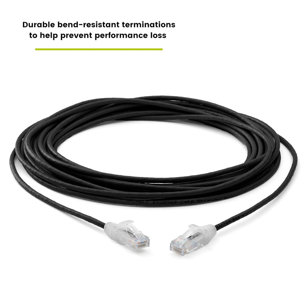 TRUECABLE Cat6 Component Rated Patch Cable, Unshielded (U/UTP), 25ft, Black, 28AWG Solid Copper, Snagless 10G High-Speed Ethernet Cable, PoE++ 4PPoE 100W, UL Listed, RoHS-3, 5 Pack