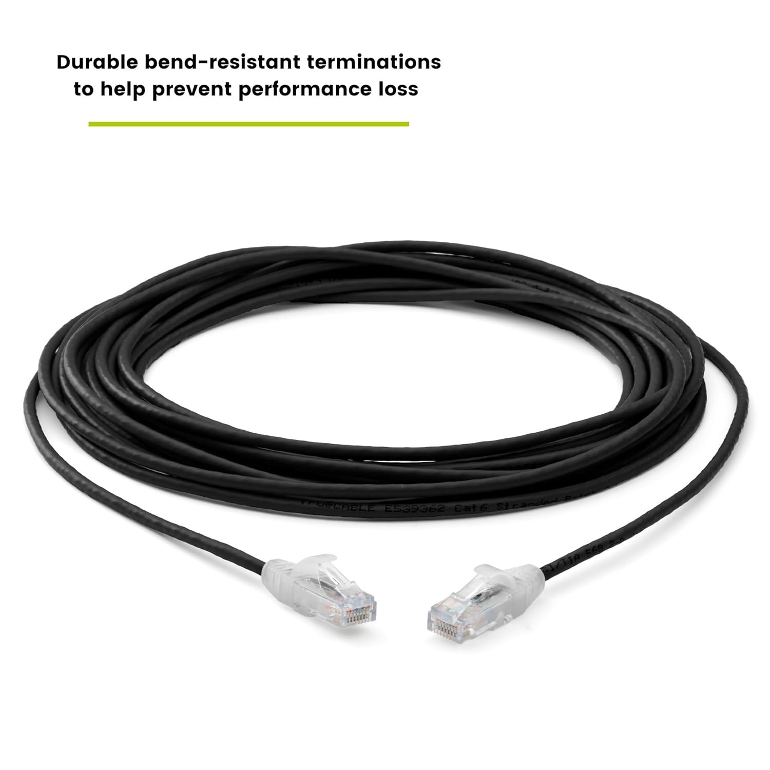 TRUECABLE Cat6 Component Rated Patch Cable, Unshielded (U/UTP), 25ft, Black, 28AWG Solid Copper, Snagless 10G High-Speed Ethernet Cable, PoE++ 4PPoE 100W, UL Listed, RoHS-3, 5 Pack